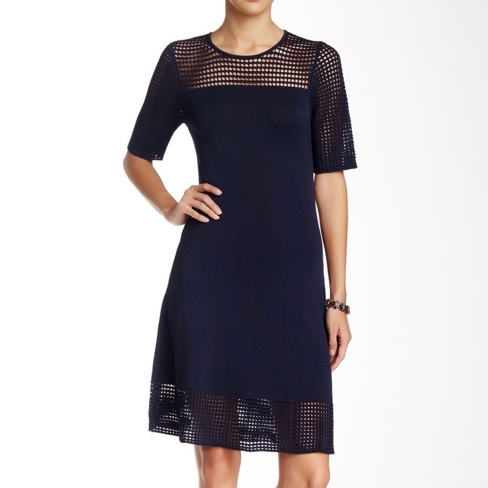 Nanette Lepore Navy Open Mesh Trim Dress Size Medium